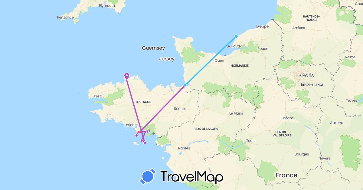TravelMap itinerary: driving, train, hiking, boat in France (Europe)
